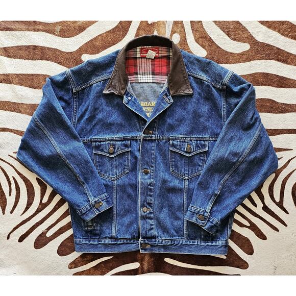 Vintage Marlboro World Tour 1982 Country Store L Denim Trucker Jacket Leather - Picture 1 of 7